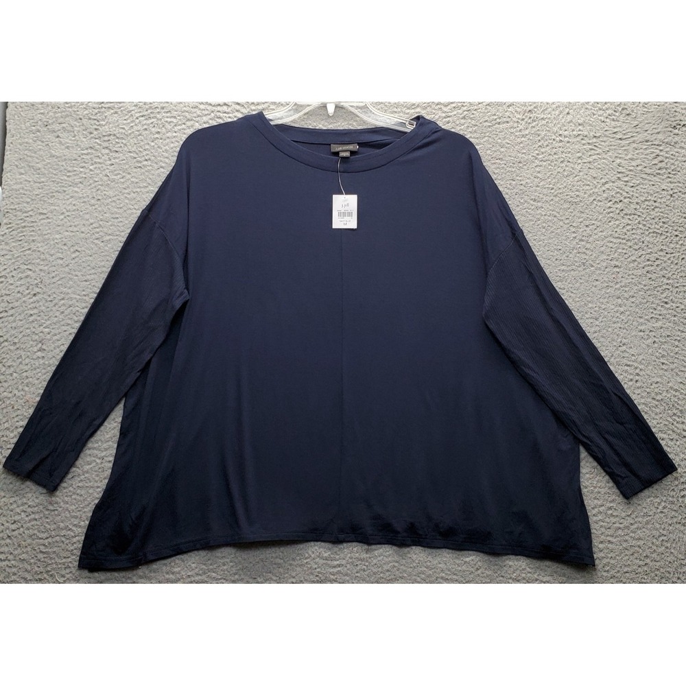 J. Jill Wearever Blouse Top Womens Medium Navy Oversized Long Sleeve Pullover